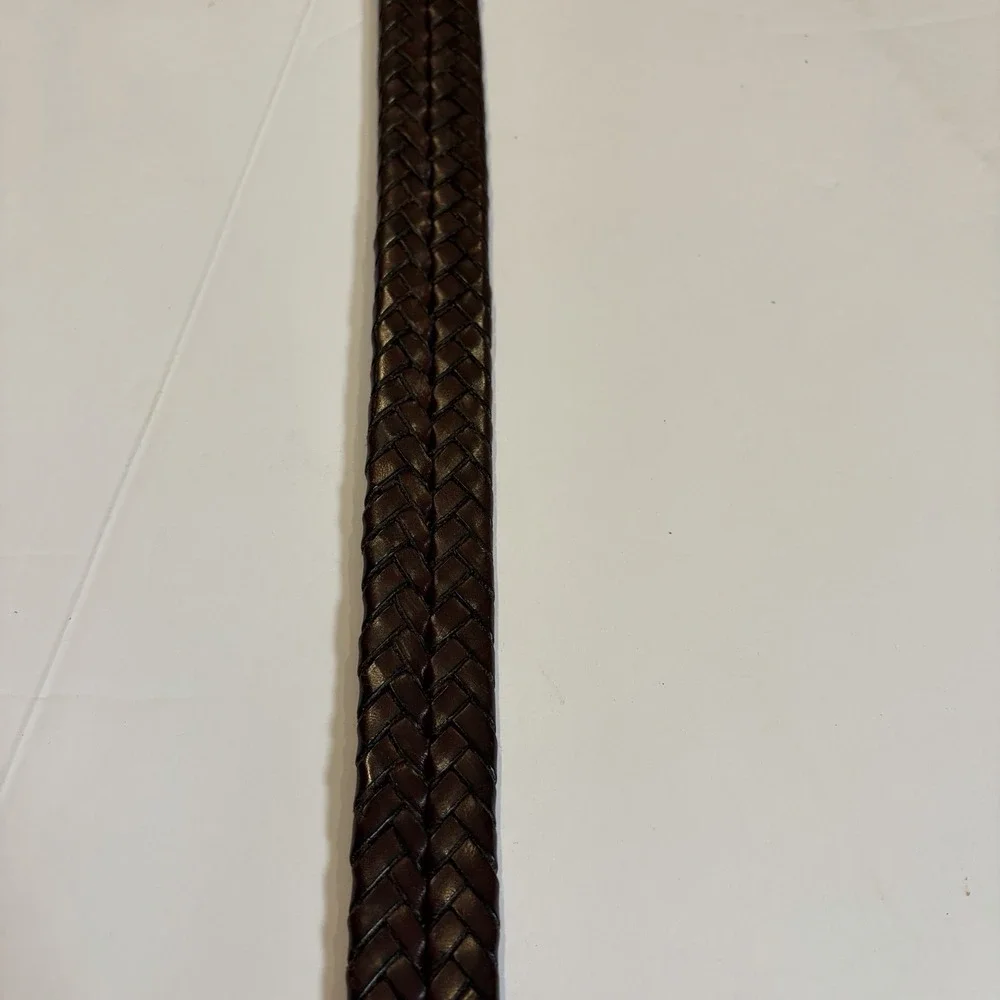 Coach Braided Leather Belt with Brass Buckle - Dark Brown